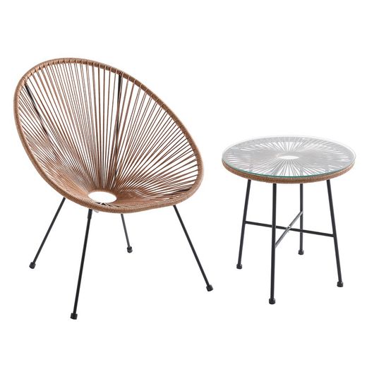 Ensemble table et fauteuils de terrasse en polyéthylène et métal marron | Acapulco