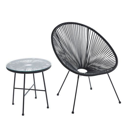 Ensemble table et fauteuil de terrasse en polyéthylène et métal noir | Acapulco