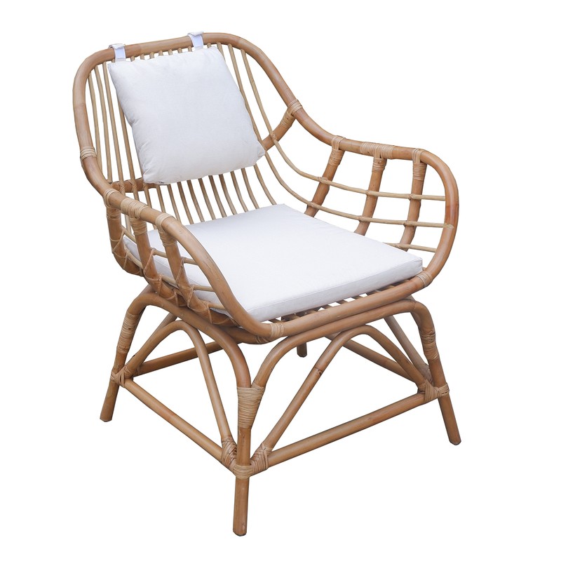 Goed opgeleid toren Middellandse Zee Rotan fauteuil in naturel en wit, 65 x 68 x 84 cm | Parma — Qechic