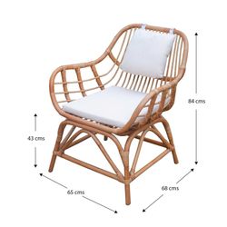 Rattan armchair in natural and white, 65 x 68 x 84 cm | Parma