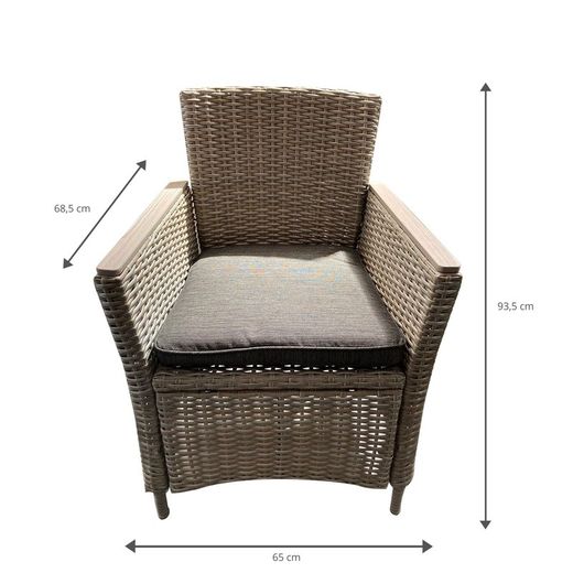 Synthetic Rattan and Steel Armchair 65x68.5x93.5 cm With Anthracite Cushion