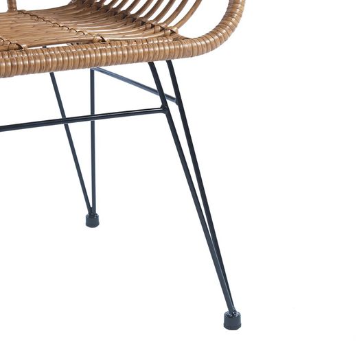 Syntetisk lænestol i rattan og metal i natur og sort, 56 x 61 x 82 cm | Bombay