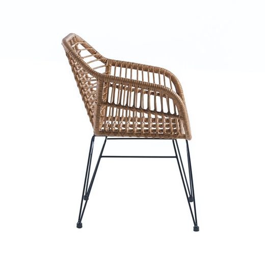 Syntetisk lænestol i rattan og metal i natur og sort, 56 x 61 x 82 cm | Bombay