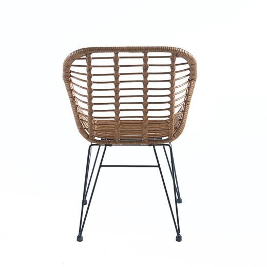 Syntetisk lænestol i rattan og metal i natur og sort, 56 x 61 x 82 cm | Bombay