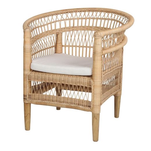 Fotel z rattanu i drewna w kolorze naturalnym, 77 x 70 x 85 cm | malawijski