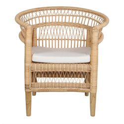 Fotel z rattanu i drewna w kolorze naturalnym, 77 x 70 x 85 cm | malawijski