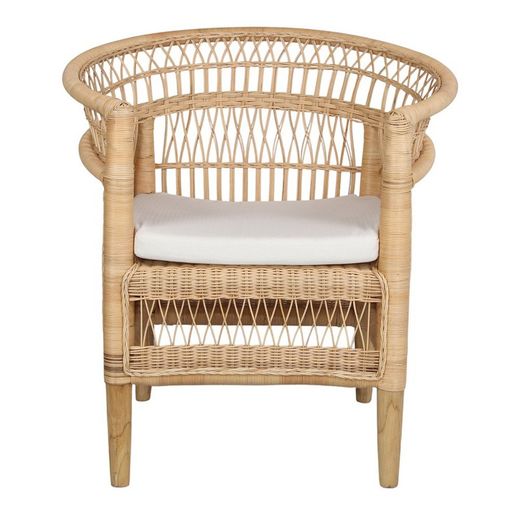 Fotel z rattanu i drewna w kolorze naturalnym, 77 x 70 x 85 cm | malawijski