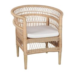 Fotel z rattanu i drewna w kolorze naturalnym, 77 x 70 x 85 cm | malawijski