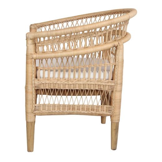 Fotel z rattanu i drewna w kolorze naturalnym, 77 x 70 x 85 cm | malawijski