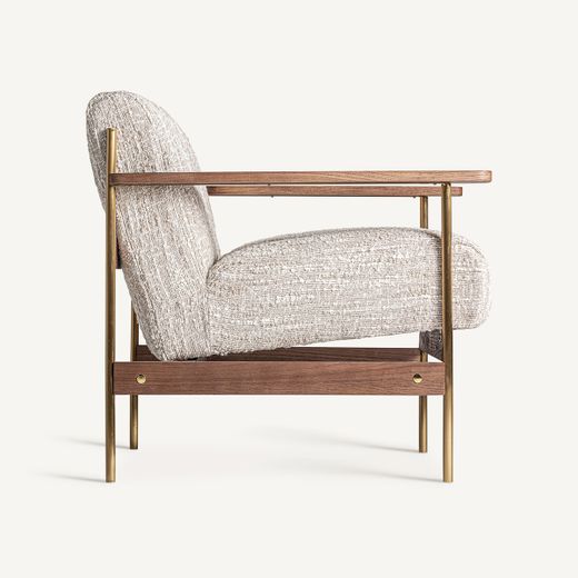 Sillón de tejido de poliéster en beige, 77 x 78 x 74 cm | Habouey