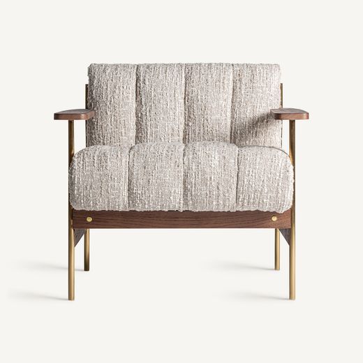 Sillón de tejido de poliéster en beige, 77 x 78 x 74 cm | Habouey