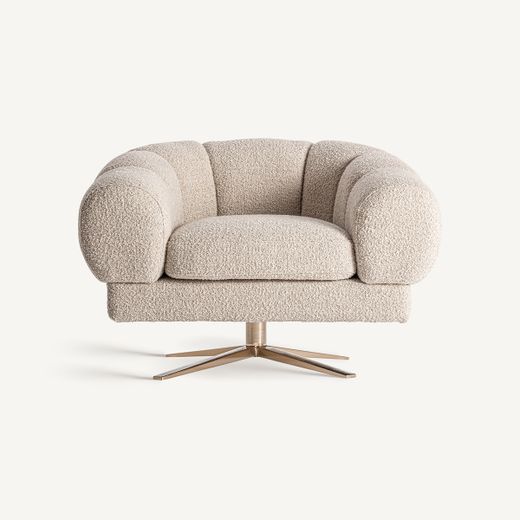 Sillón de tejido de poliéster en blanco, 95 x 84 x 64 cm | Elise