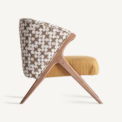 Fauteuil van polyesterstof in okerkleur, 73 x 83 x 80 cm | Kalesha