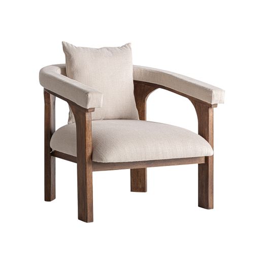 Sillón de tejido de poliéster y madera de mango en beige, 79 x 78 x 82 cm | Racoud