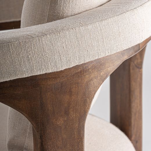 Sillón de tejido de poliéster y madera de mango en beige, 79 x 78 x 82 cm | Racoud