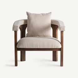 Sillón de tejido de poliéster y madera de mango en beige, 79 x 78 x 82 cm | Racoud