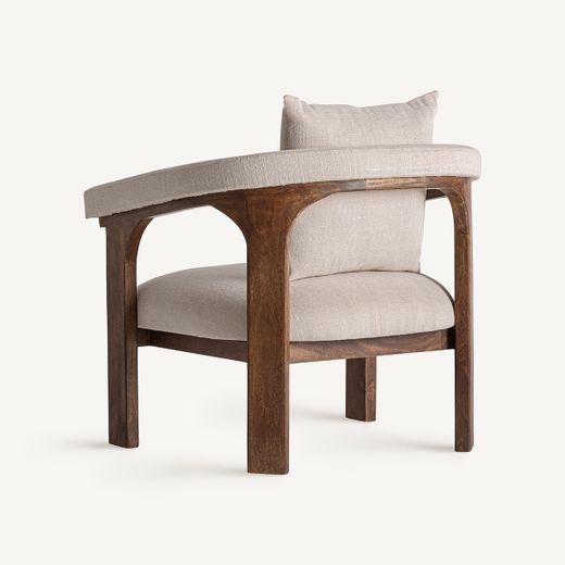 Sillón de tejido de poliéster y madera de mango en beige, 79 x 78 x 82 cm | Racoud