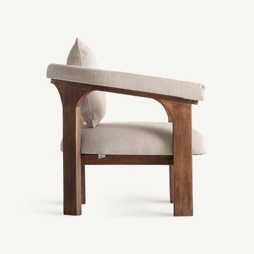 Sillón de tejido de poliéster y madera de mango en beige, 79 x 78 x 82 cm | Racoud