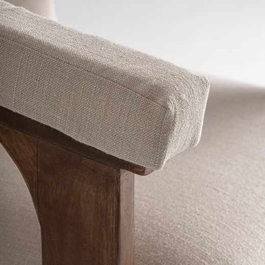 Sillón de tejido de poliéster y madera de mango en beige, 79 x 78 x 82 cm | Racoud