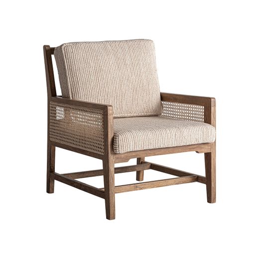 Sillón de tejido de poliéster y madera de mango en marrón, 68 x 77 x 88 cm | Romarand