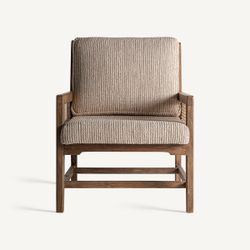 Sillón de tejido de poliéster y madera de mango en marrón, 68 x 77 x 88 cm | Romarand