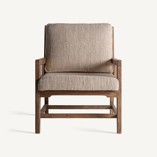 Sillón de tejido de poliéster y madera de mango en marrón, 68 x 77 x 88 cm | Romarand