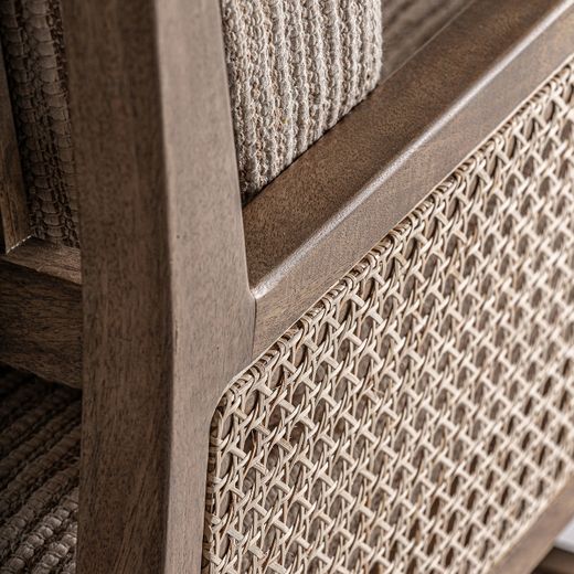 Sillón de tejido de poliéster y madera de mango en marrón, 68 x 77 x 88 cm | Romarand