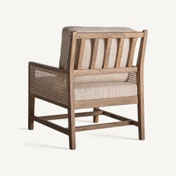 Sillón de tejido de poliéster y madera de mango en marrón, 68 x 77 x 88 cm | Romarand