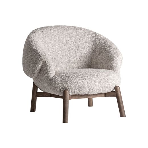 Sillón de tejido de poliéster y madera de olmo en beige, 98 x 93 x 84 cm | Jacquard