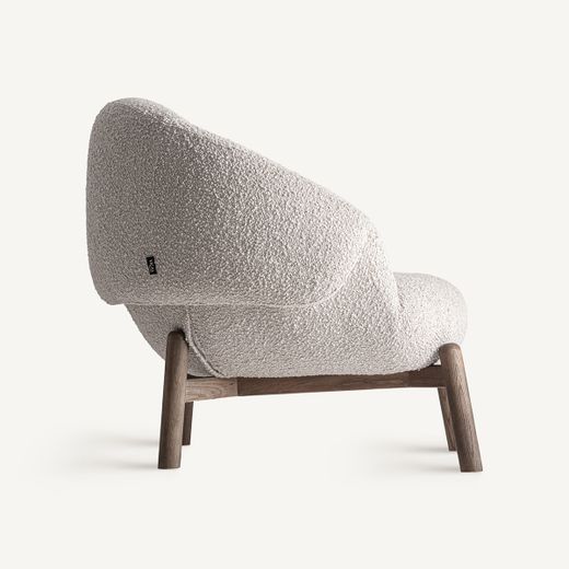 Lænestol i polyesterstof og elmetræ i beige, 98 x 93 x 84 cm | Jacquard