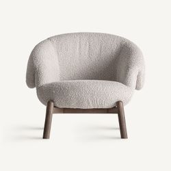 Lænestol i polyesterstof og elmetræ i beige, 98 x 93 x 84 cm | Jacquard