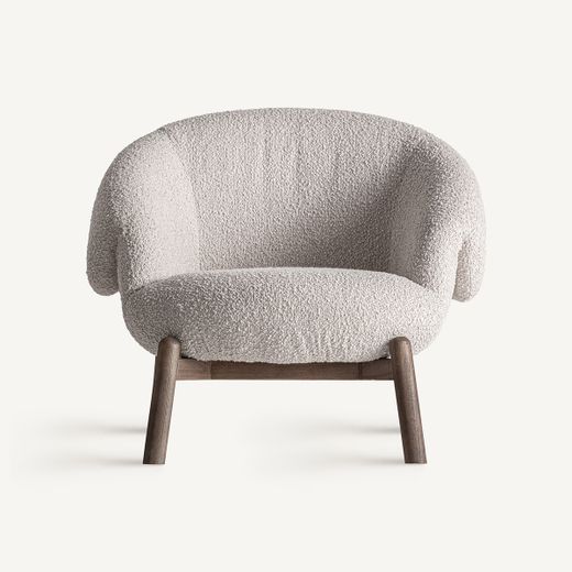 Lænestol i polyesterstof og elmetræ i beige, 98 x 93 x 84 cm | Jacquard