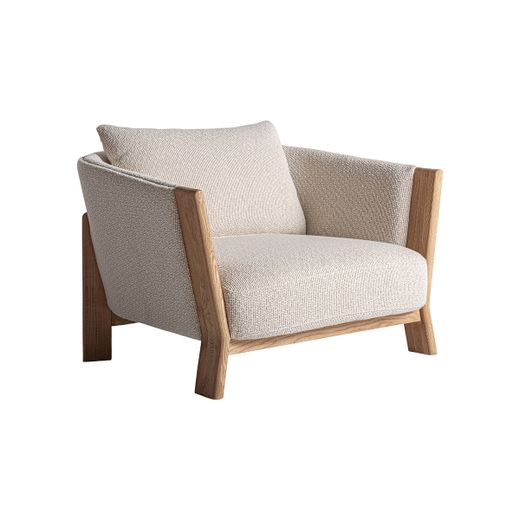 Sillón de tejido de poliéster y madera de roble en marrón, 92 x 100 x 82 cm | Nara