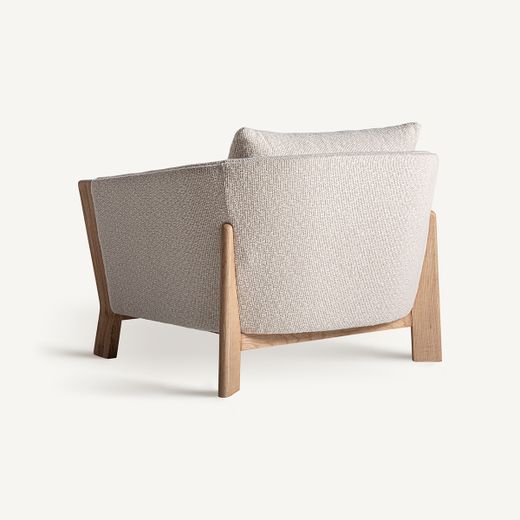 Sillón de tejido de poliéster y madera de roble en marrón, 92 x 100 x 82 cm | Nara