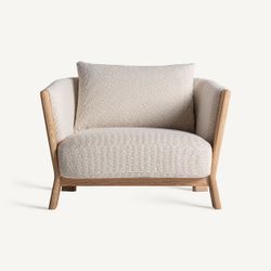 Sillón de tejido de poliéster y madera de roble en marrón, 92 x 100 x 82 cm | Nara