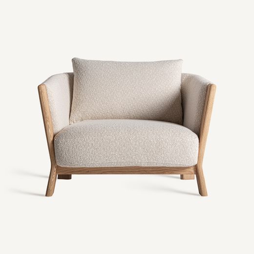 Sillón de tejido de poliéster y madera de roble en marrón, 92 x 100 x 82 cm | Nara