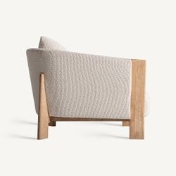Sillón de tejido de poliéster y madera de roble en marrón, 92 x 100 x 82 cm | Nara