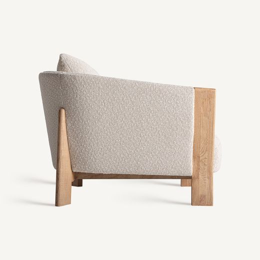 Sillón de tejido de poliéster y madera de roble en marrón, 92 x 100 x 82 cm | Nara