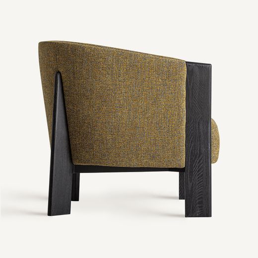 Sillón de tejido de poliéster y madera de roble en mostaza, 69 x 70 x 69 cm | Nara