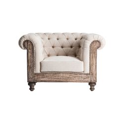 Sillón de tejido de poliéster y madera tropical en beige, 114 x 90 x 80 cm | Gore