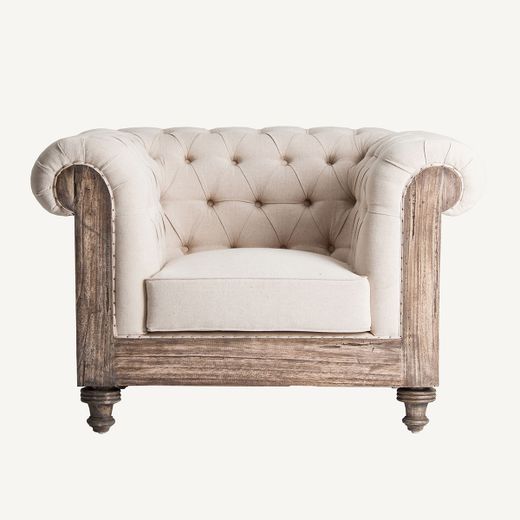 Sillón de tejido de poliéster y madera tropical en beige, 114 x 90 x 80 cm | Gore