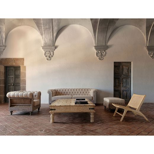 Sillón de tejido de poliéster y madera tropical en beige, 114 x 90 x 80 cm | Gore