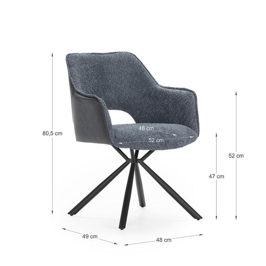 Υφασμάτινη πολυθρόνα σε μπλε χρώμα, 60 x 62 x 80,5 cm | Μάριελ