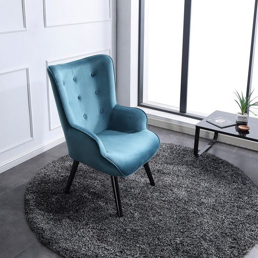 Fauteuil aquamarijn/zwarte stof en hout, 71 x 75 x 95 cm | Voss