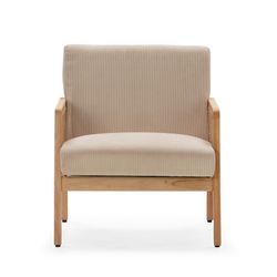 Beige fabric and wood armchair, 68 x 75 x 79 cm | Debra