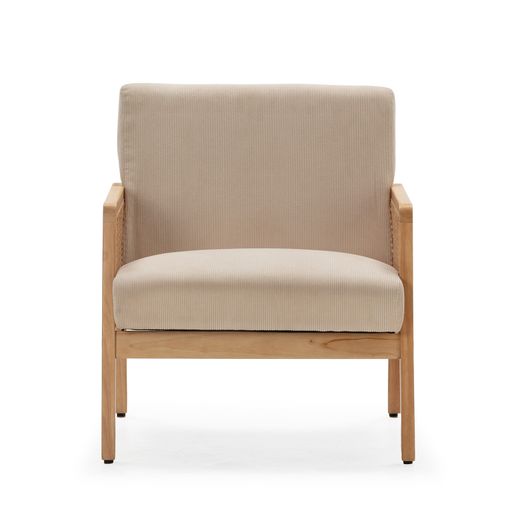 Beige fabric and wood armchair, 68 x 75 x 79 cm | Debra