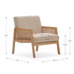 Beige fabric and wood armchair, 68 x 75 x 79 cm | Debra