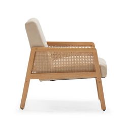 Beige fabric and wood armchair, 68 x 75 x 79 cm | Debra