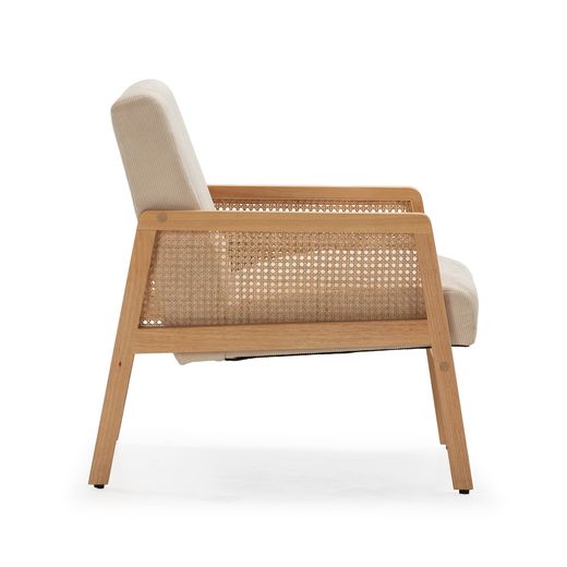 Beige fabric and wood armchair, 68 x 75 x 79 cm | Debra