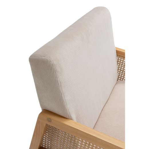 Beige fabric and wood armchair, 68 x 75 x 79 cm | Debra